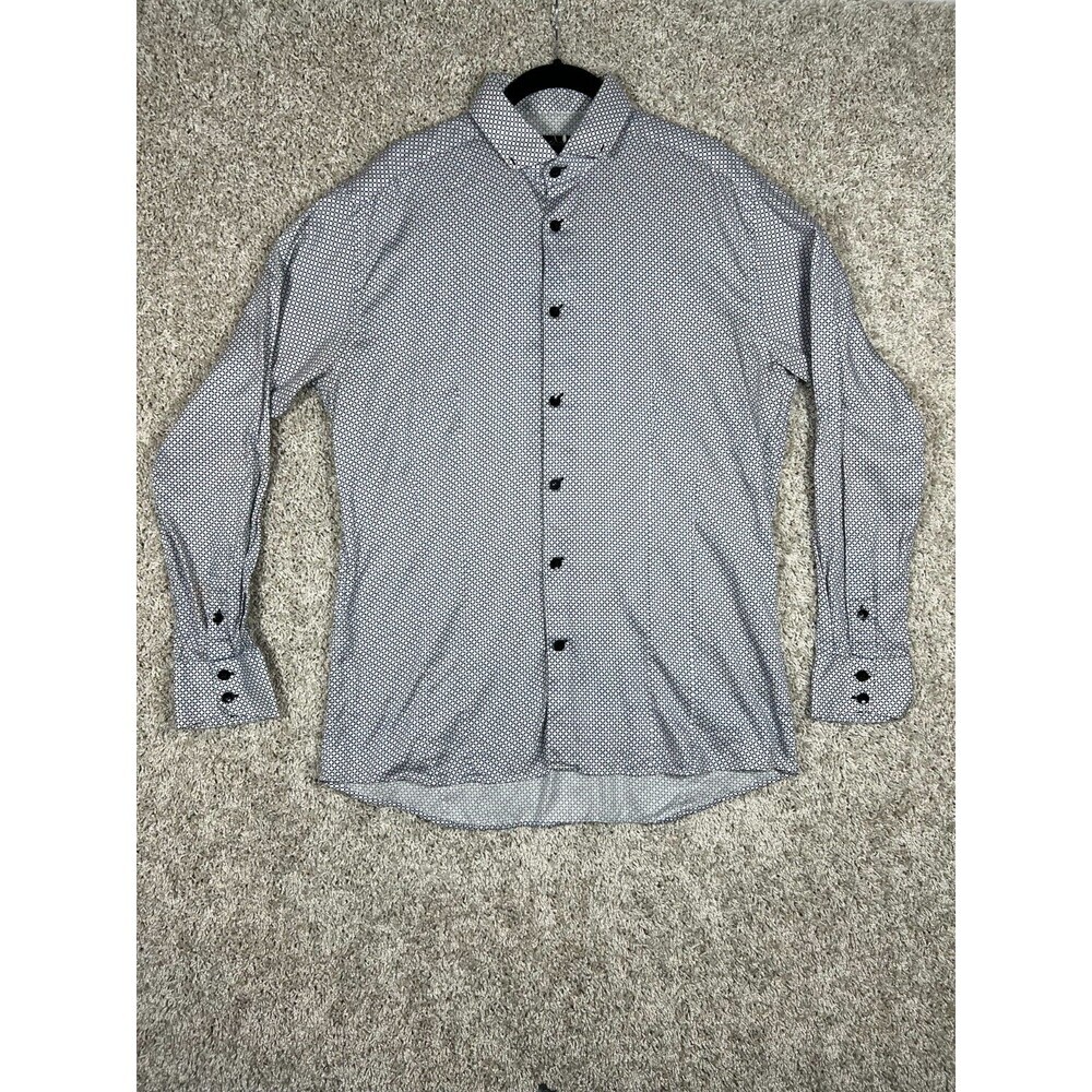 Bogosse Mens Shirt Size 3 White Navy Geometric Print Slim Fit Designer